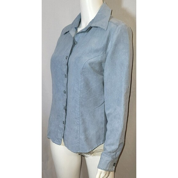 Lemon Grass Suede Like Button Down Blouse - Size Small - Picture 3 of 10